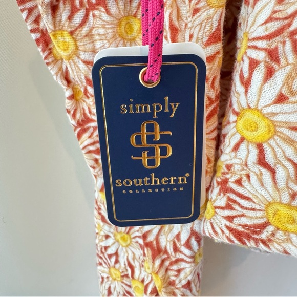 New Simply Southern Womens Large Sunflower Button Front Crop Top Boho Preppy - Picture 7 of 9